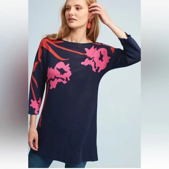 ANTHRO Field Flower Silk Blend Megara Floral Tunic Sweater SZ Medium - Picture 1 of 8